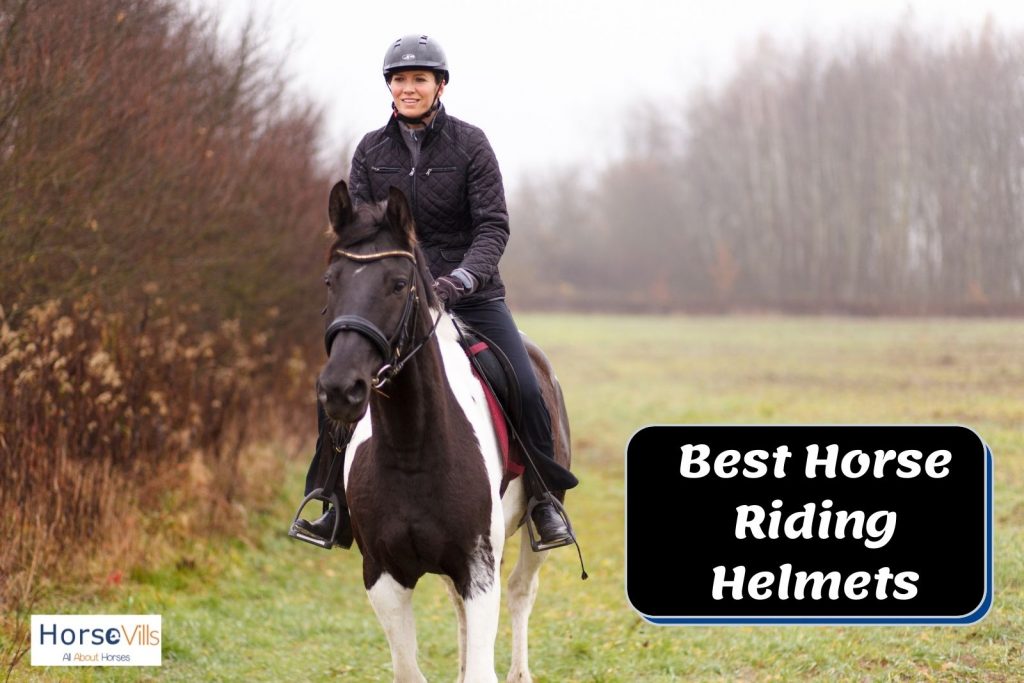 a lady riding a horse and wearing the best horse riding helmet
