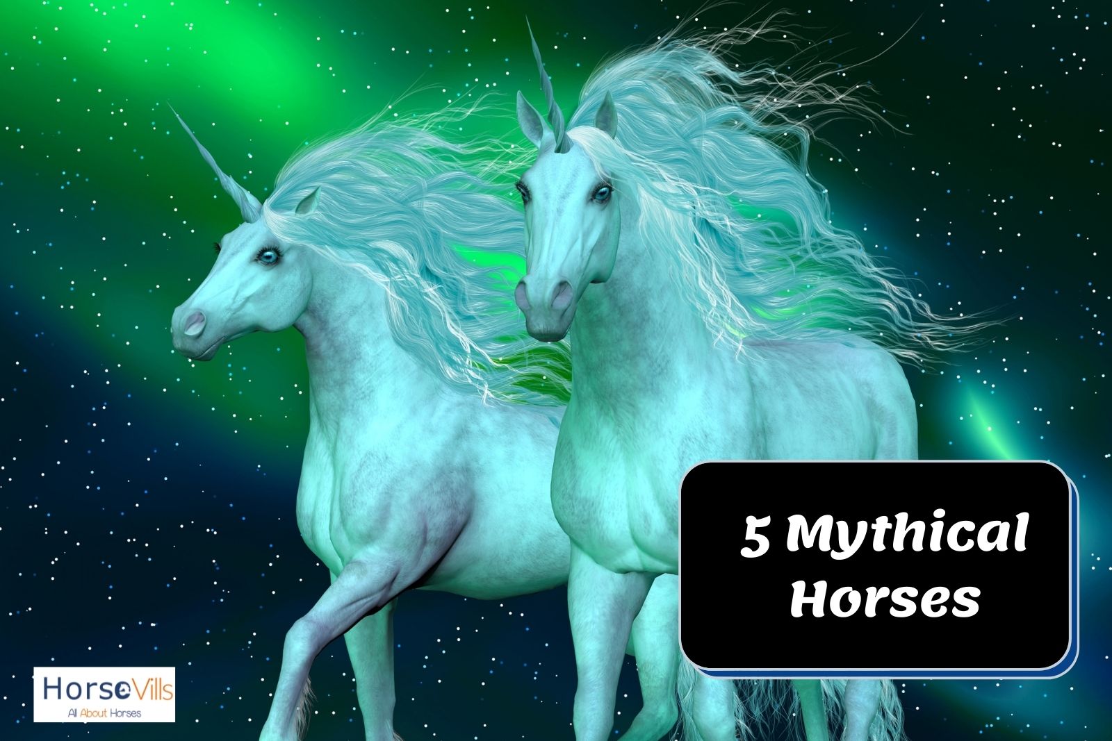 unicorns in Aurora Borealis background