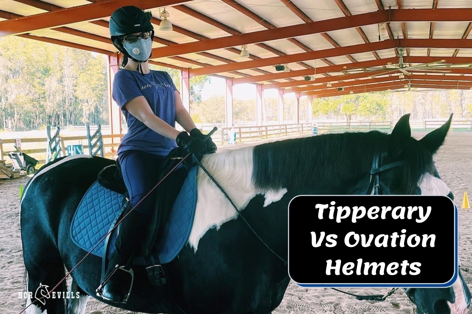 equestrian riding a horse and using a helmet; tipperary vs ovation helmet