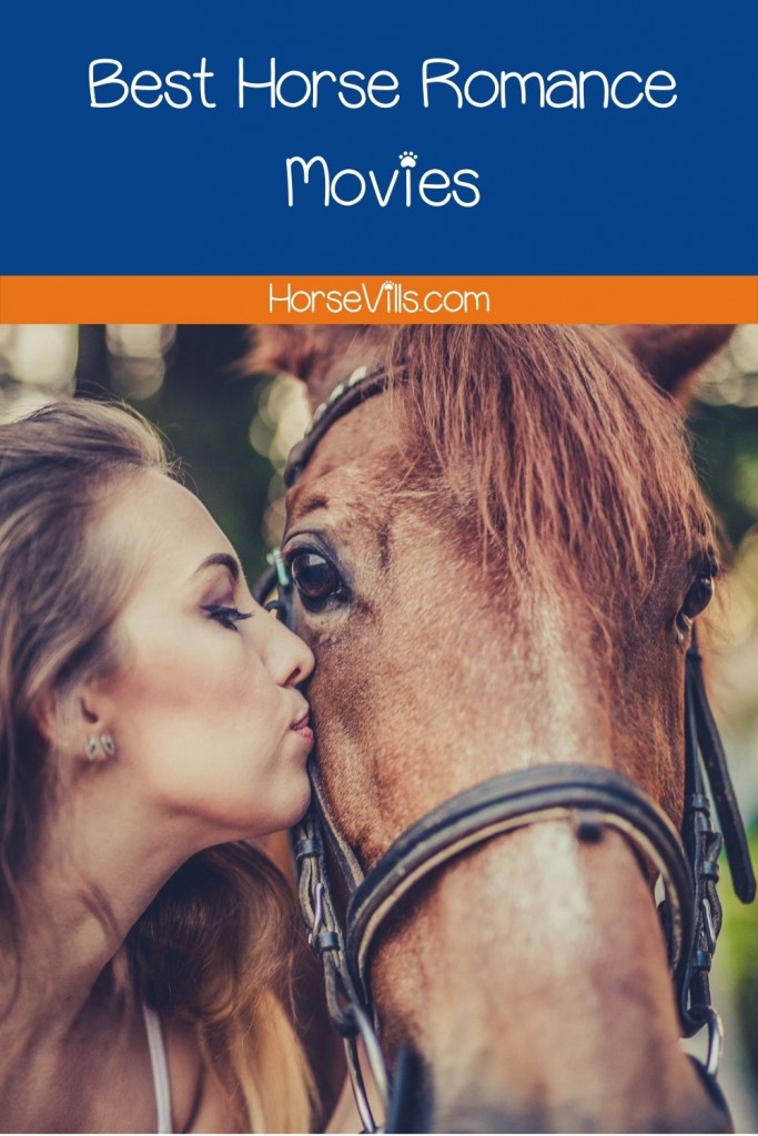 A lady kissing a brown horse under title Best Horse Romance Movies
