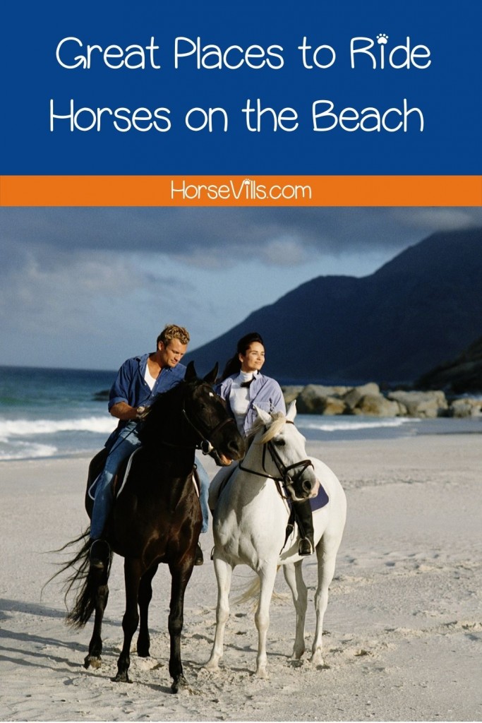 couple riding on their horses on the white sand beach