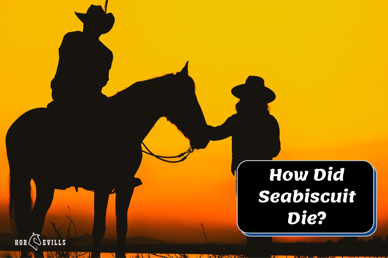 silhouette of a horse and two men beside how did seabiscuit die poster