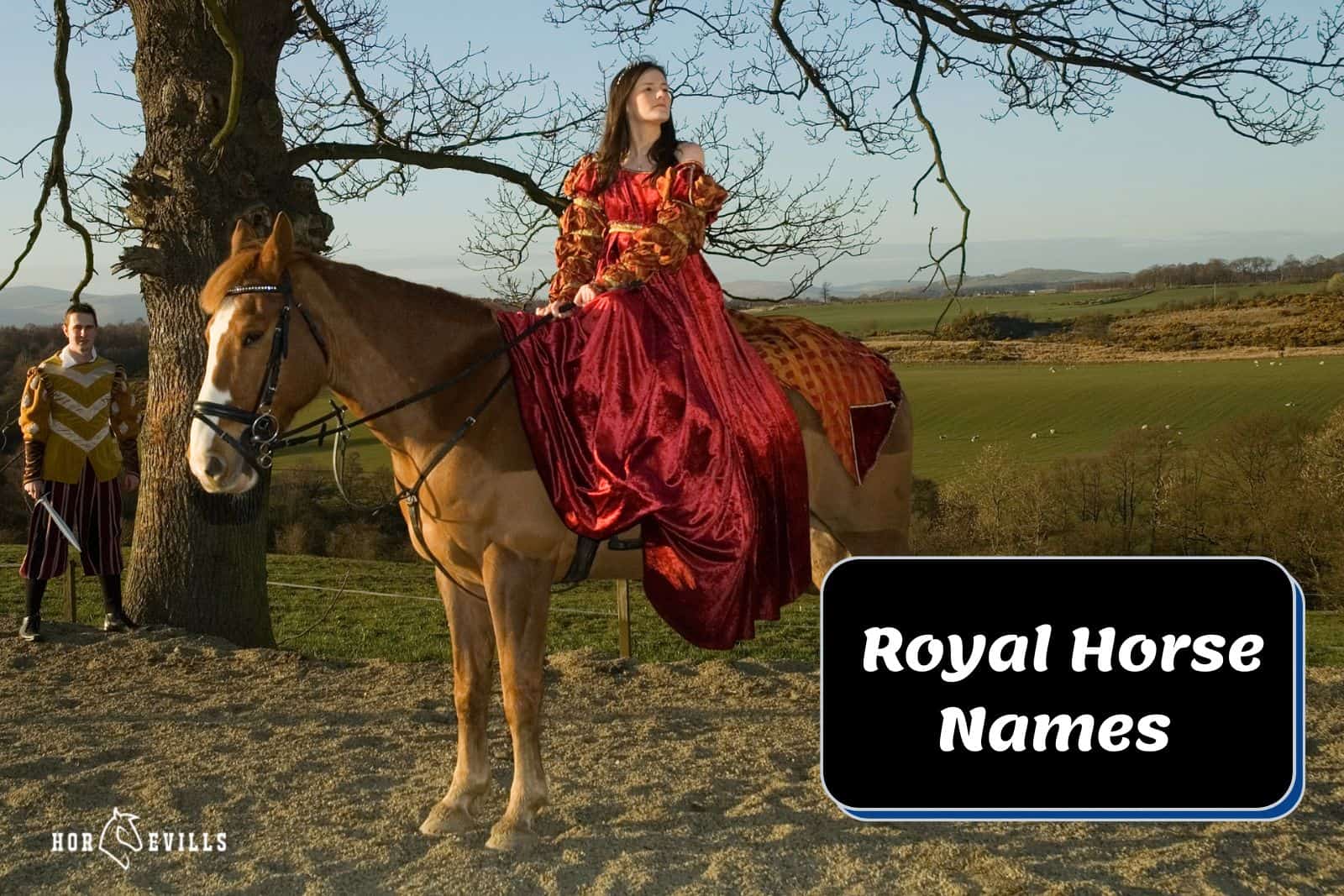A princess riding a stallion with royal horse names