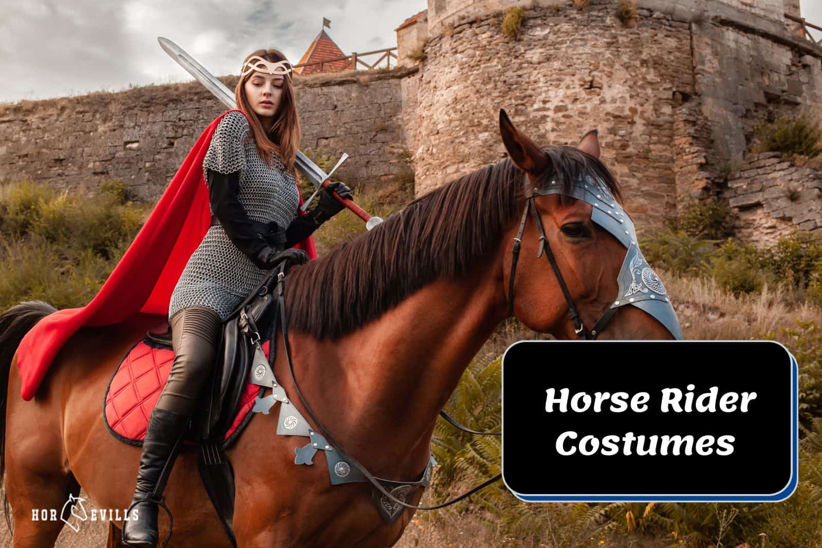 woman with beautiful creative HORSE rider costumes