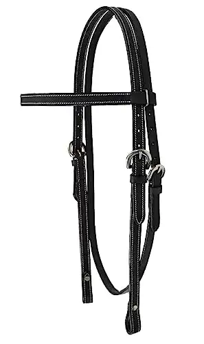 Tahoe Double Stitched Leather Browband Western Headstall Full Horse, Miniature and Pony sizes