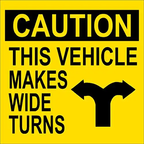 Caution This Vehicle Makes Wide Turns Sticker (Driving Warning Decals, 18-Wheeler Turning Vinyl for Big Rigs, Tractor Trailers, 18-Wheelers (4 inch)