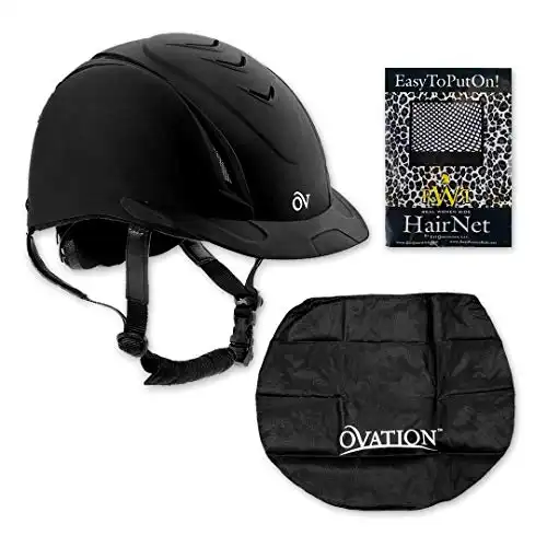 Ovation Unisex Schooler Deluxe Riding Helmet - (Small/Medium 467566BLK) with RWR No Knot Hairnet & Ovation Dust Bag