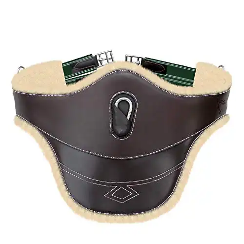 ExionPro Thick Lined Fancy Belly Guard Girth with Green Elastic with White Lines | 115 cm / 46 inches/Havana (Choco Brown) / Sheep Skin Padding