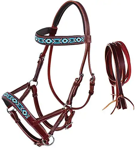 English Western Horse Leather BITLESS Bridle SIDEPULL Halter REINS 77RS11MG-F